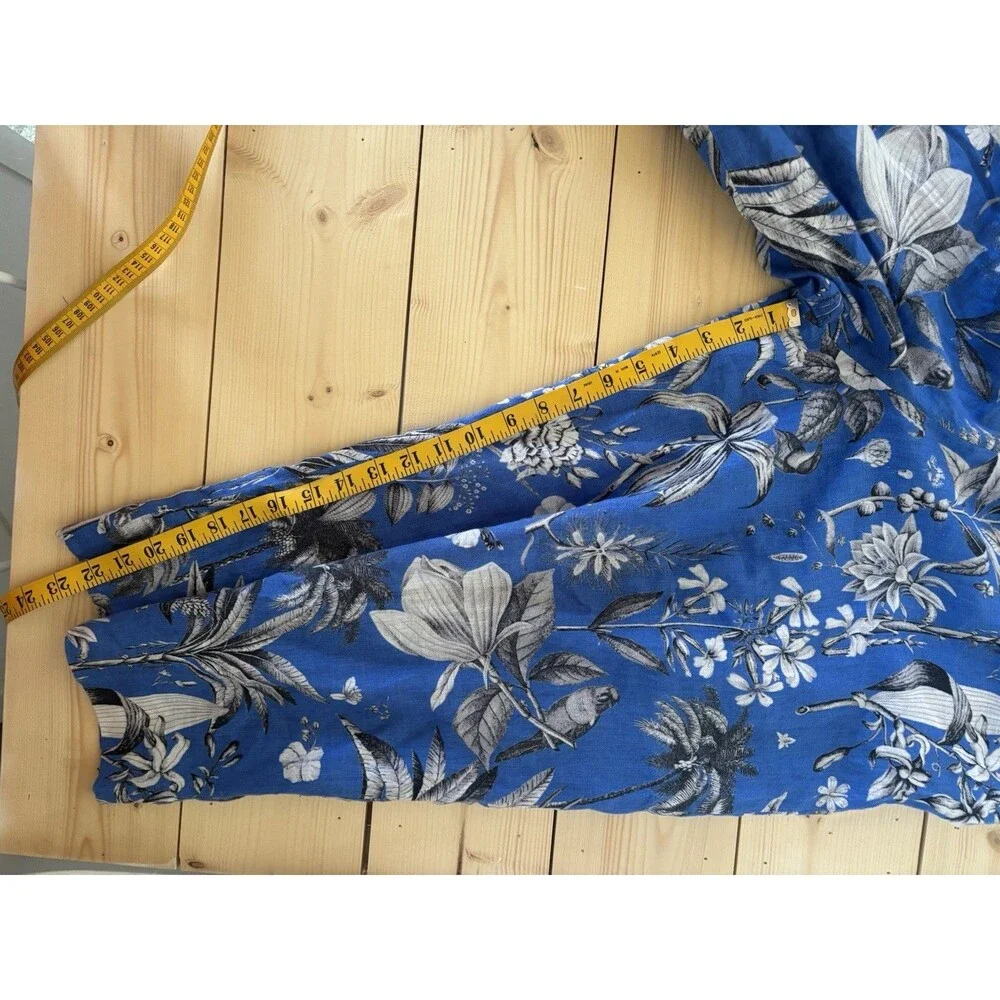 J crew Tropical Blue Linen Romper Cross Back Rainforest Birds 10 100% linen